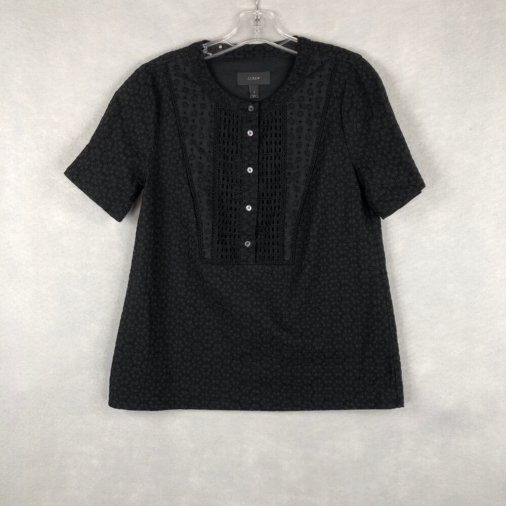 J. Crew Eyelet Popover Top Black Women's Size 2